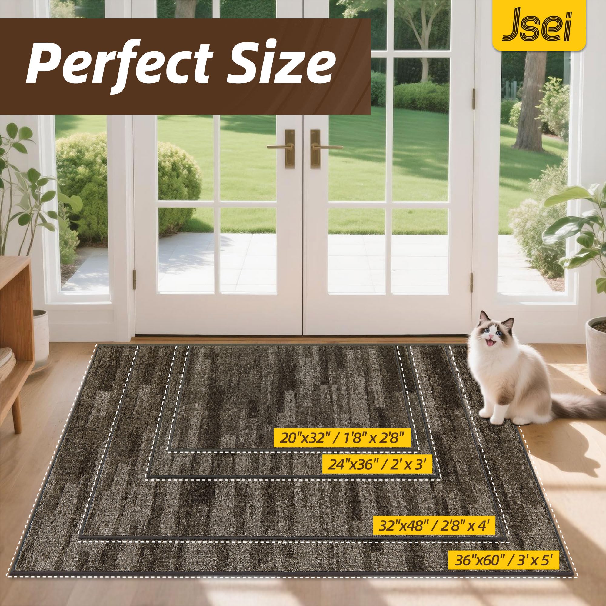 JSEI Dirt Trapper Door Mat with non-slip backing stays put on dry floors.