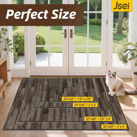 JSEI Dirt Trapper Door Mat with non-slip backing stays put on dry floors.