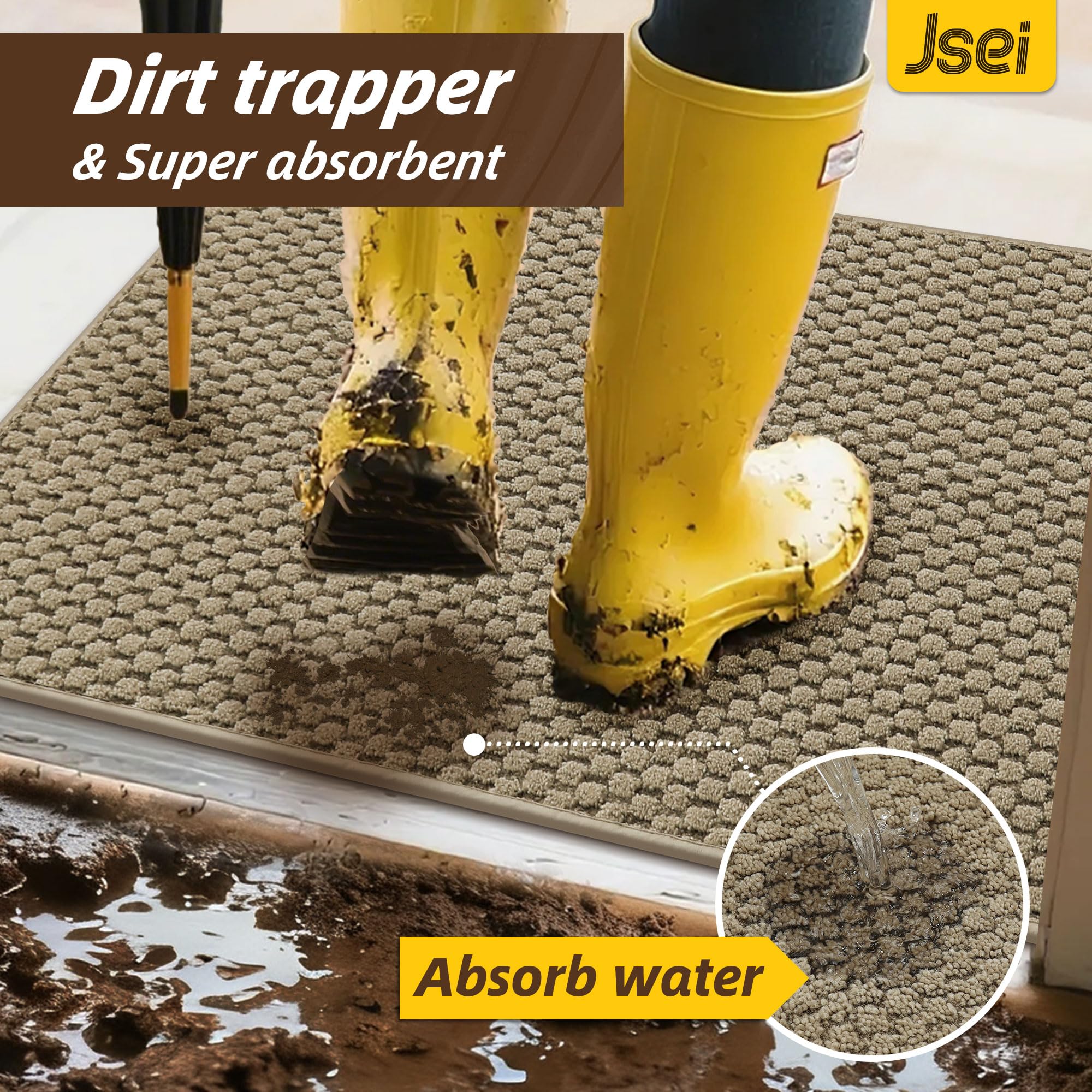 Non-slip backing on dry floor keeps JSEI mat in place indoors.