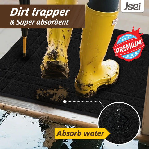 JSEI dirt-trapper entryway mat with dense yarns absorbs moisture and dirt.