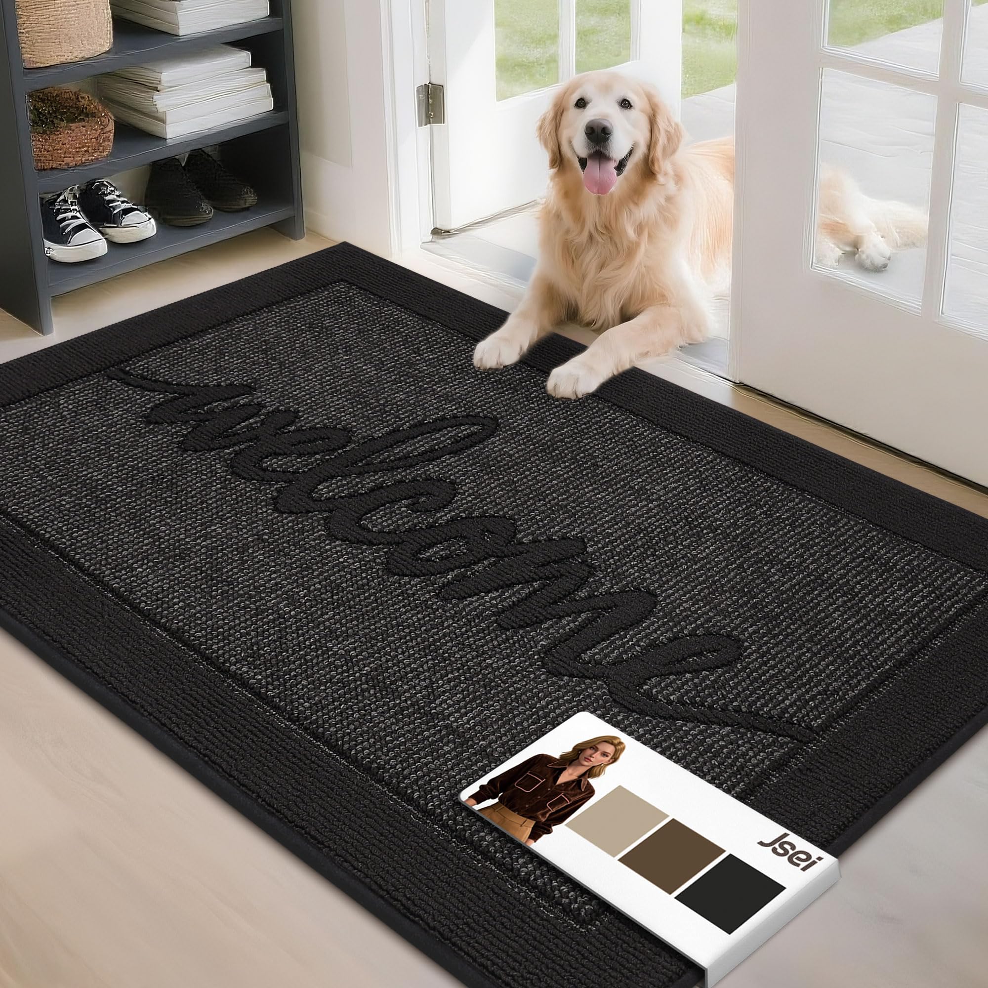 JSEI door mat 32x48 absorbs dirt to keep entryways clean.