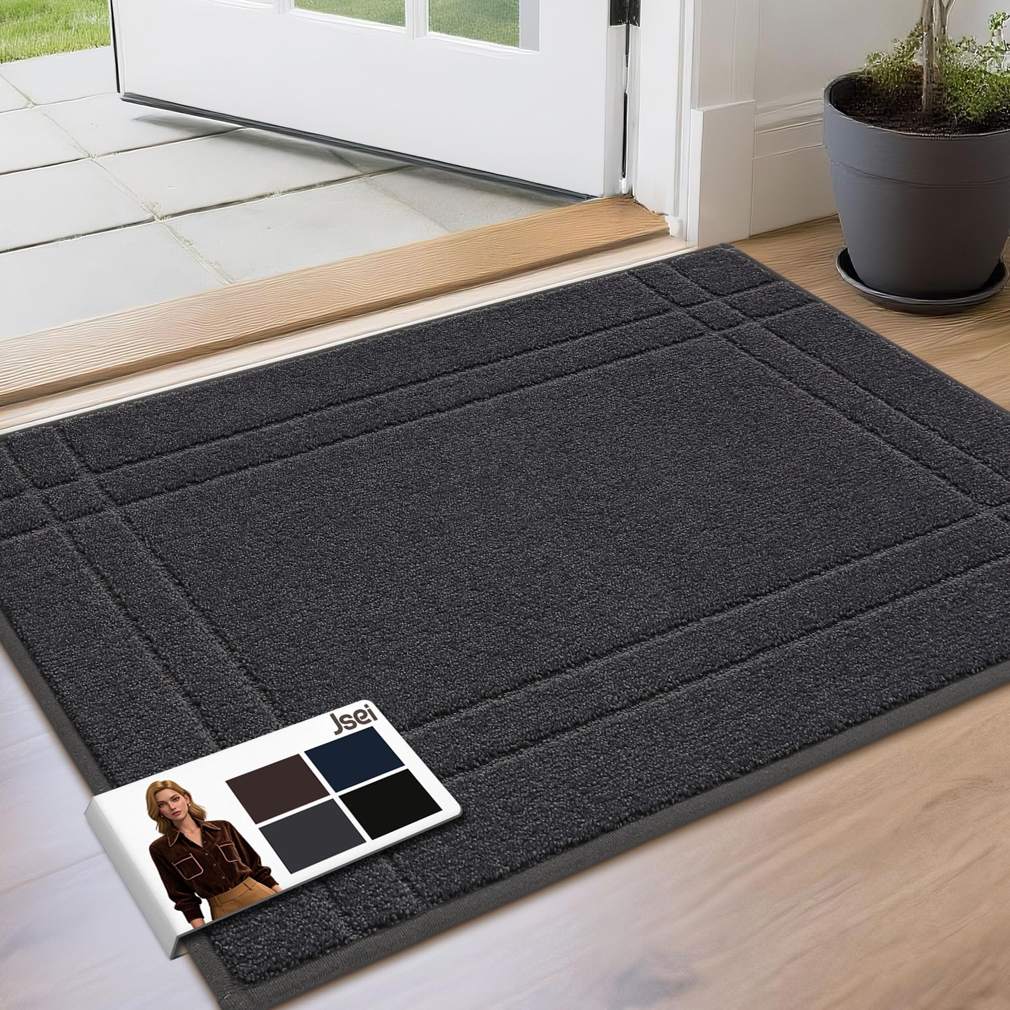 JSEI Entryway Rug 24x36 traps dirt and moisture for cleaner floors at the door.
