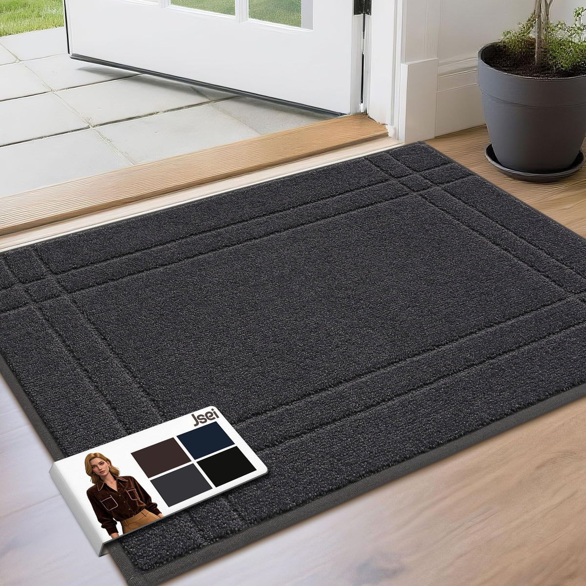 JSEI Entryway Rug 24x36 traps dirt and moisture for cleaner floors at the door.