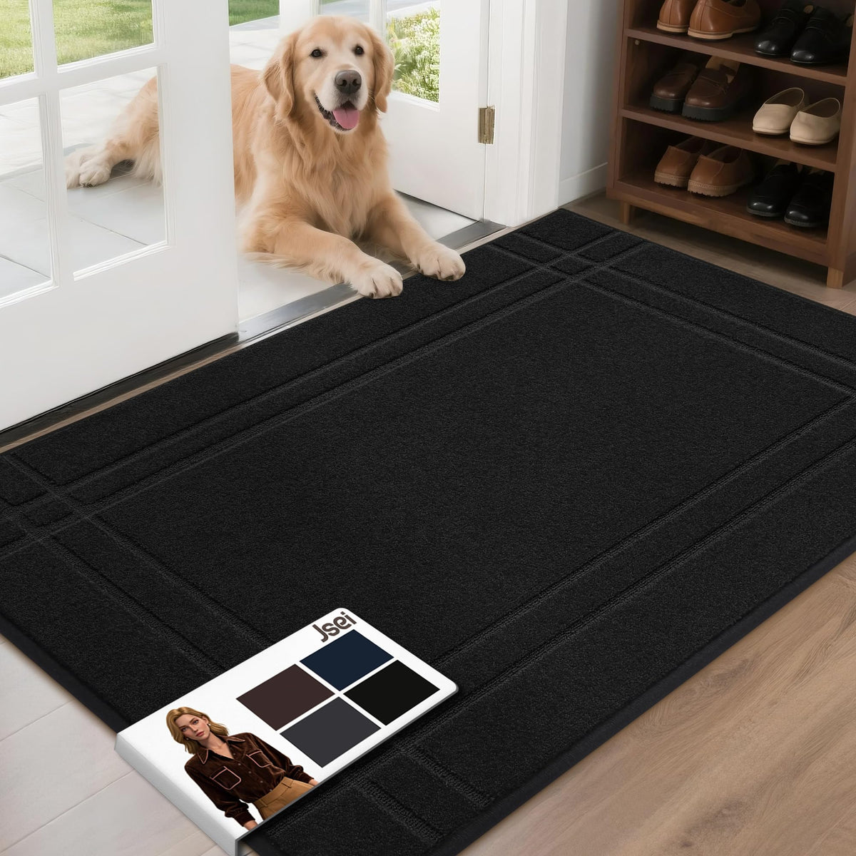 JSEI Entryway Rug 32x48 front-door mat absorbs moisture and traps dirt for cleaner floors.