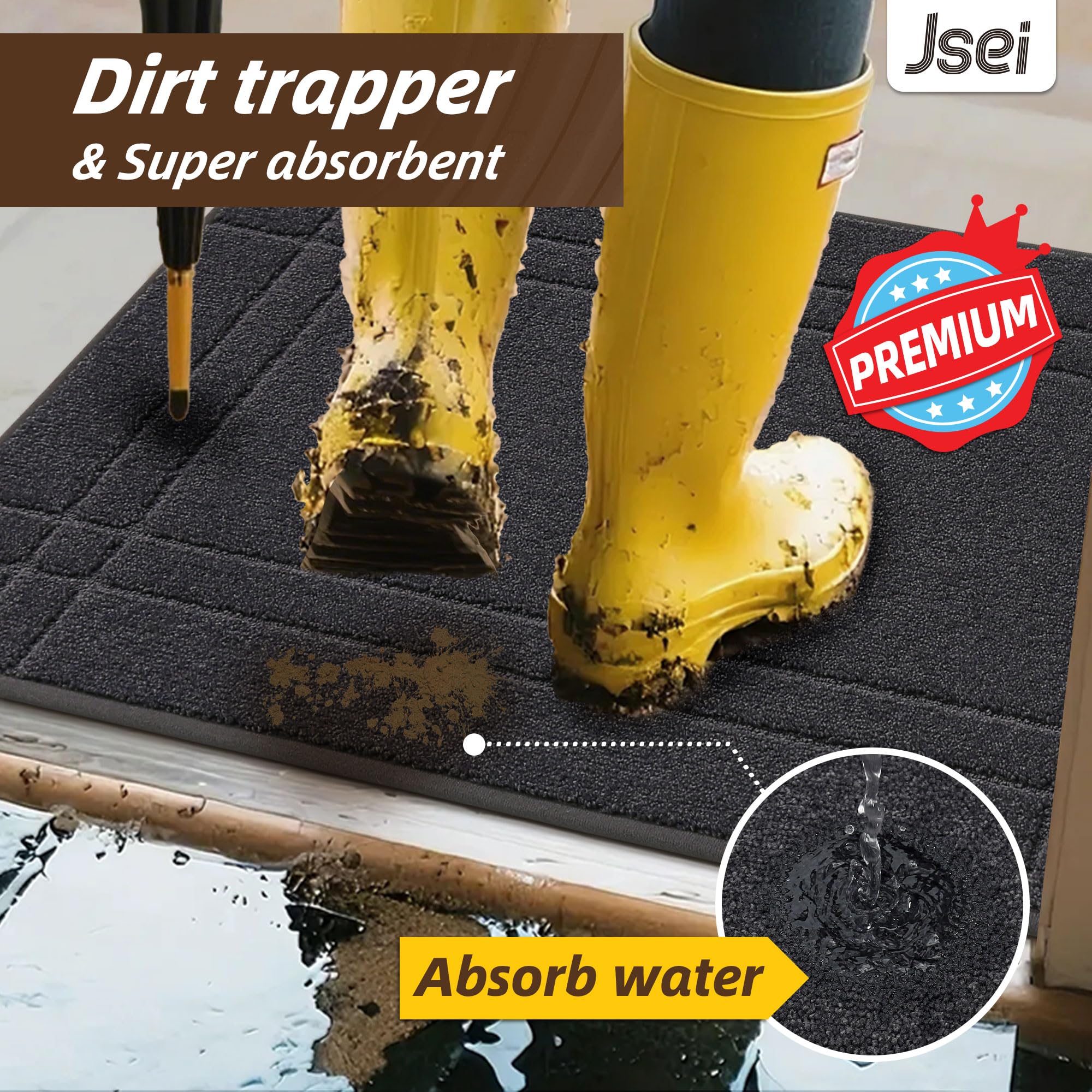 JSEI door mat surface resists stains and fades for long-lasting color.