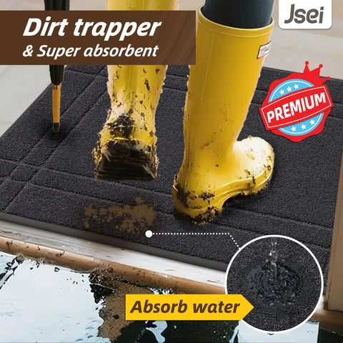 JSEI door mat surface resists stains and fades for long-lasting color.
