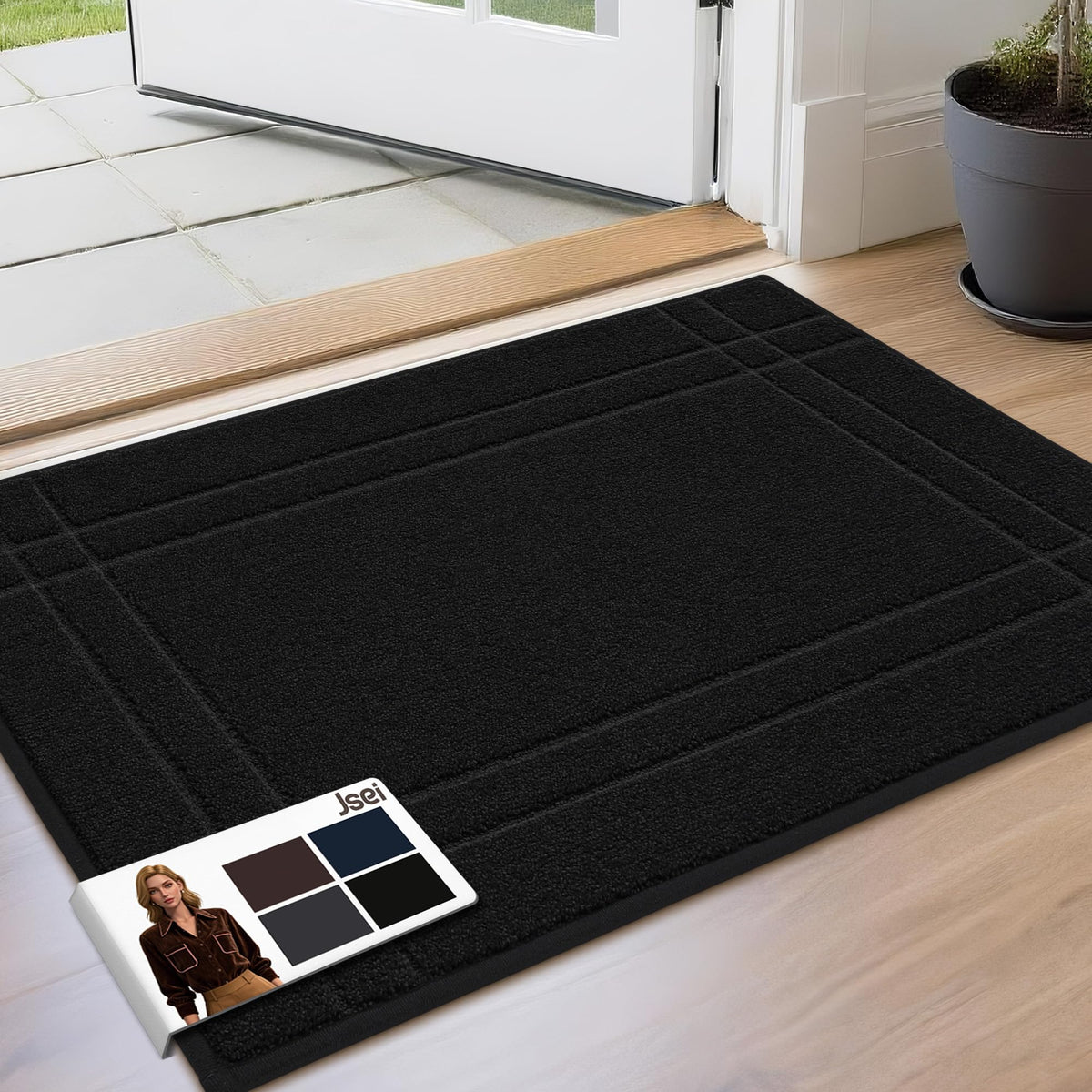JSEI entryway rug doormat absorbs moisture and traps dirt for cleaner floors.