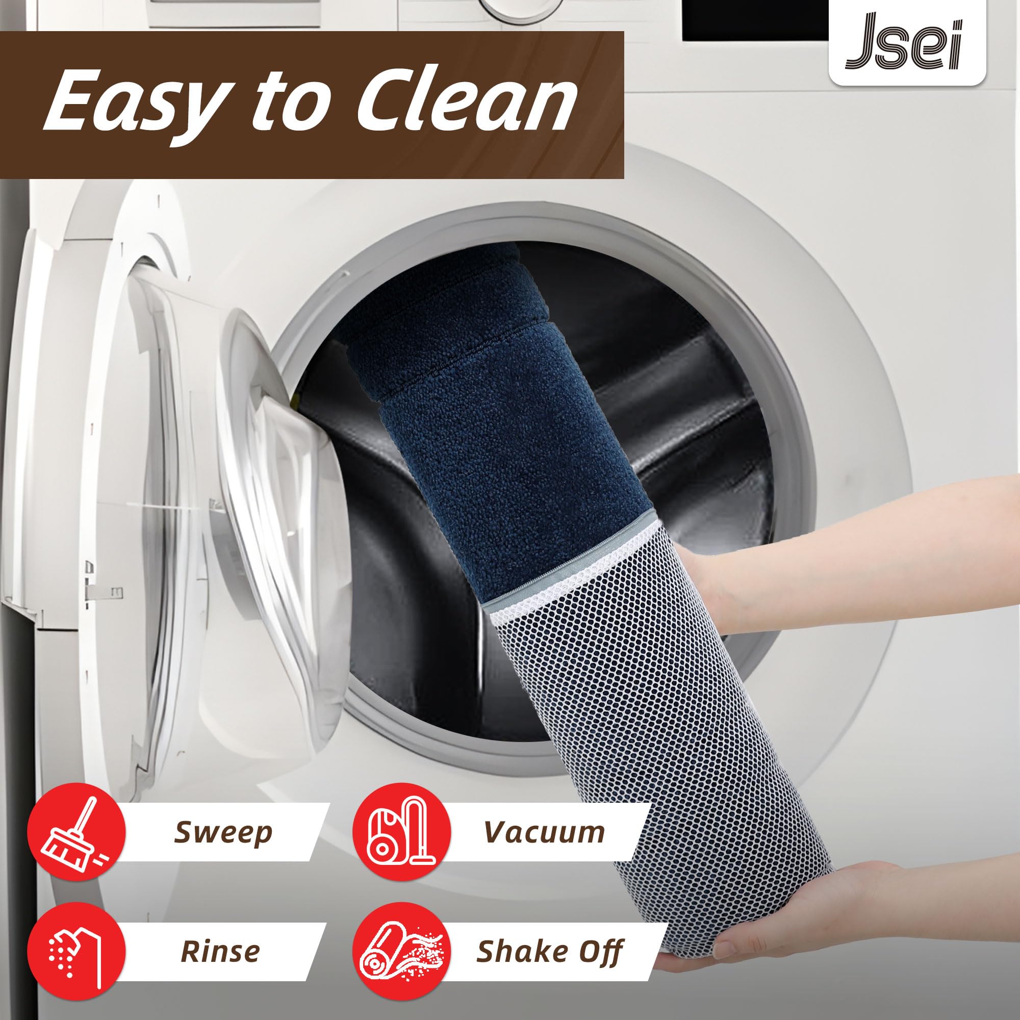 JSEI navy blue doormat adds color while absorbing moisture.