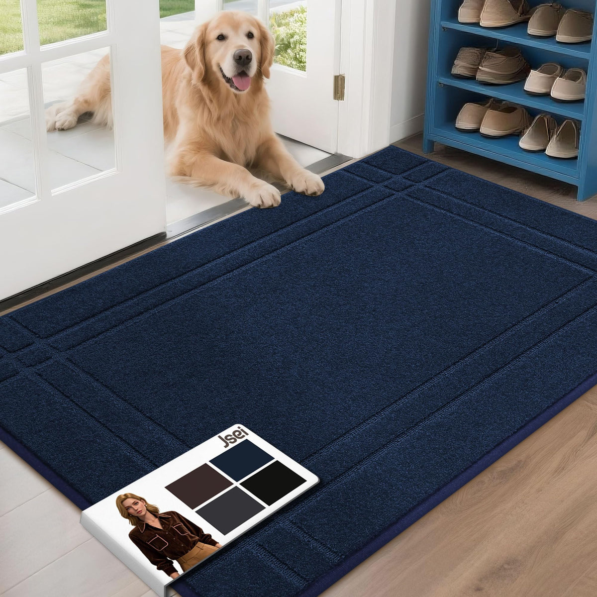 JSEI entryway rug front door shows dirt trapping action for cleaner floors