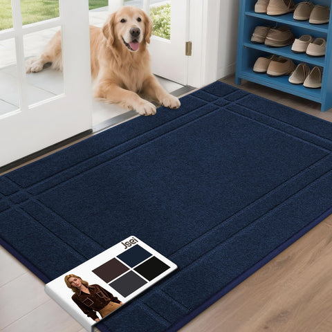 JSEI entryway rug front door shows dirt trapping action for cleaner floors