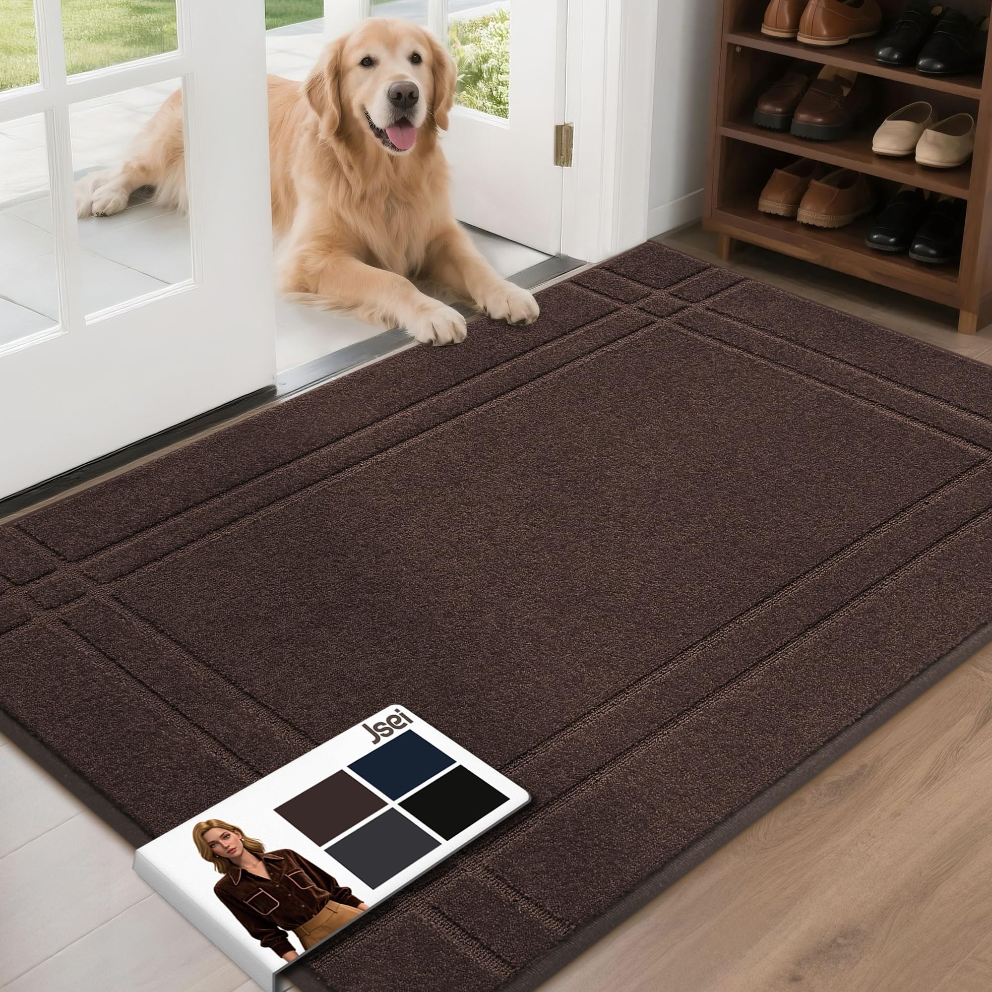 JSEI Entryway Rugs Doormat front view shows inviting size and density for moisture control