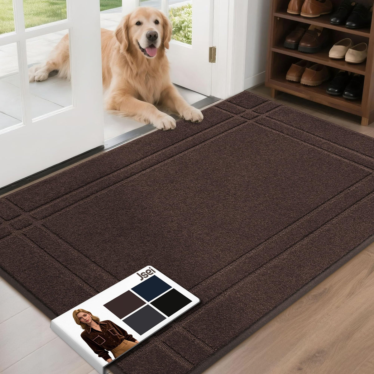 JSEI Entryway Rugs Doormat front view shows inviting size and density for moisture control