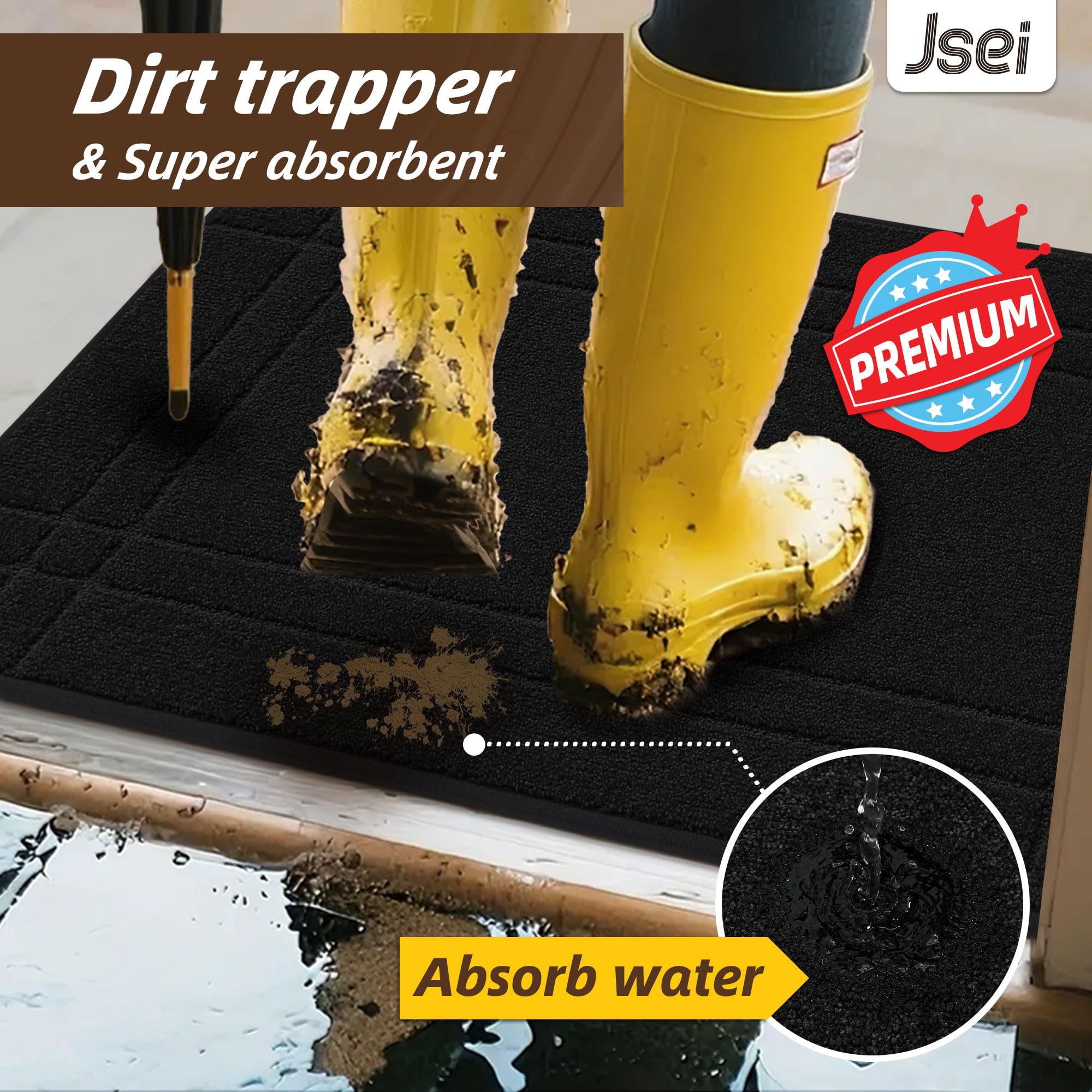 JSEI Entryway Rugs Doormat non-slip back demonstrates stable placement on dry indoor floors.