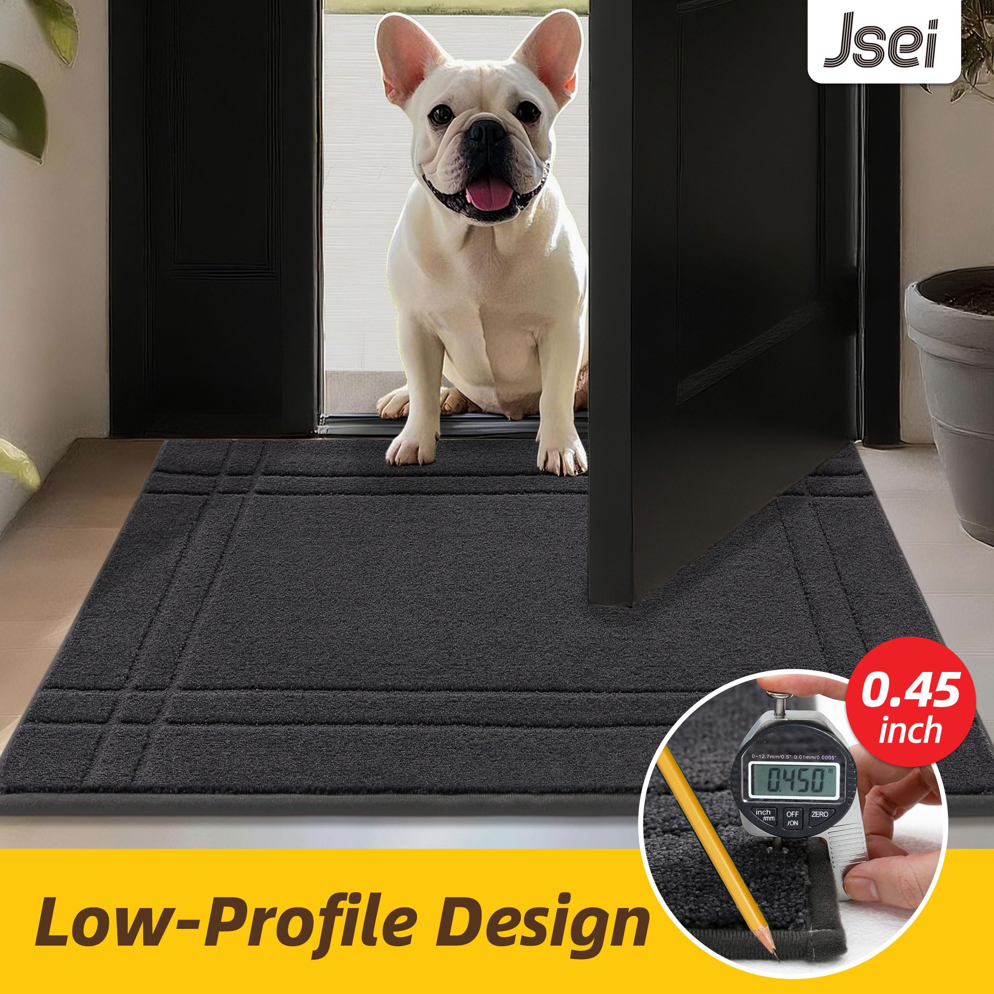 JSEI low-profile mat fits under doors without obstruction.