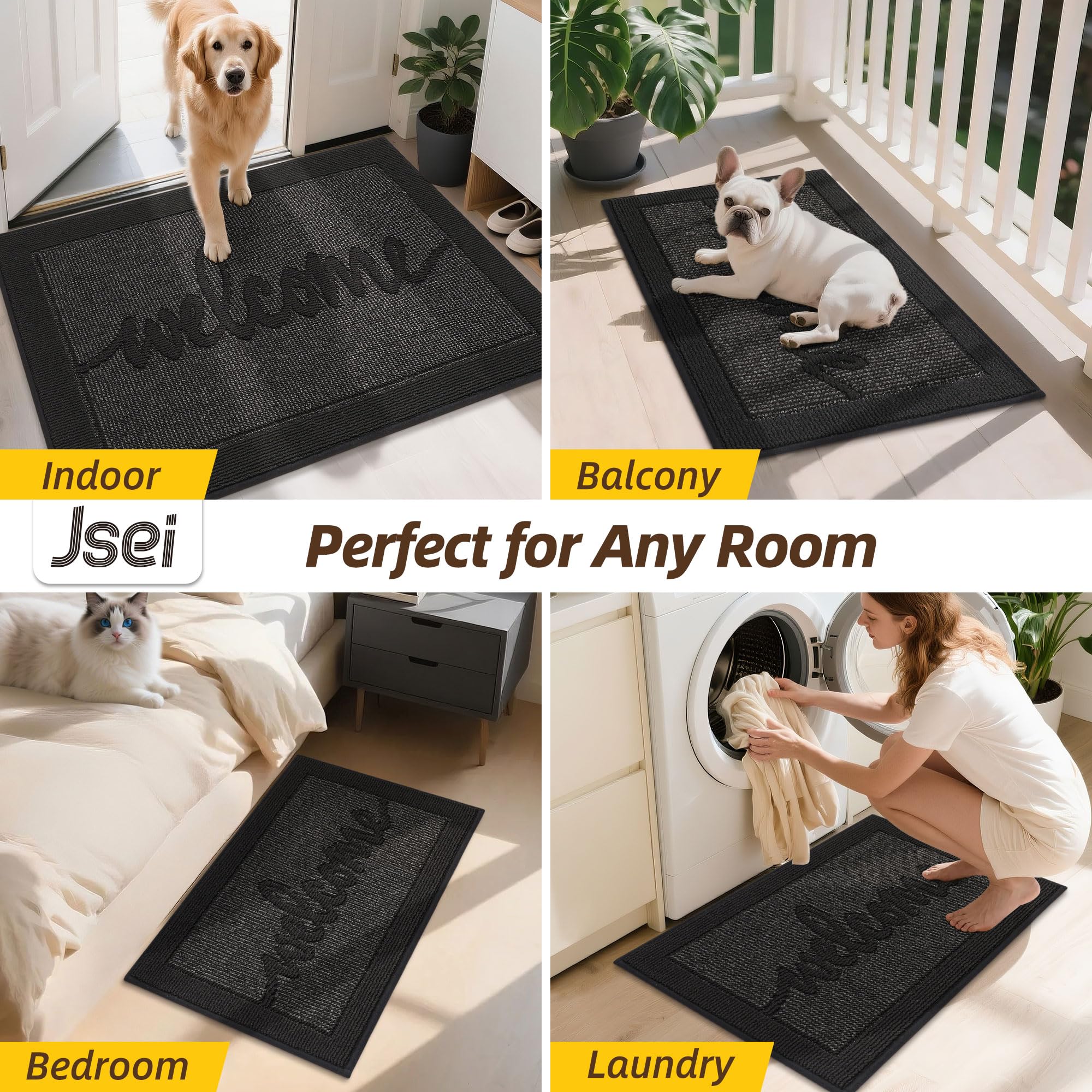 JSEI versatile front-back door mat supports indoor and outdoor use.