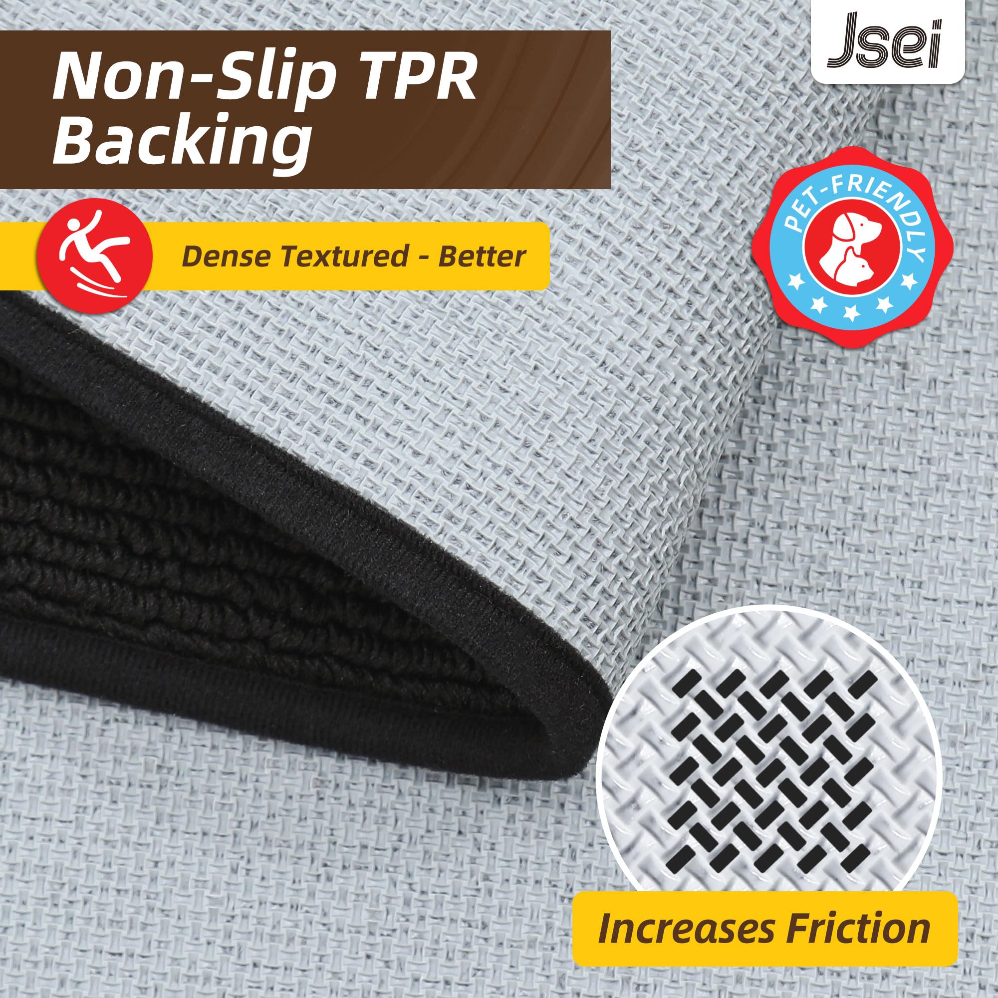 JSEI front-door mat features tufted welcome pattern that resists fading.