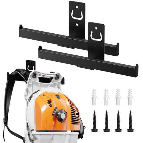 Jsiangoe backpack blower hanger mounted on wall for secure storage.