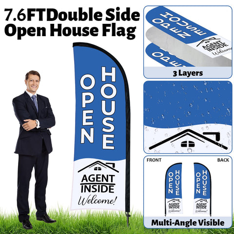 Jsngbse double-sided open-house flag clearly shows listing details from multiple directions