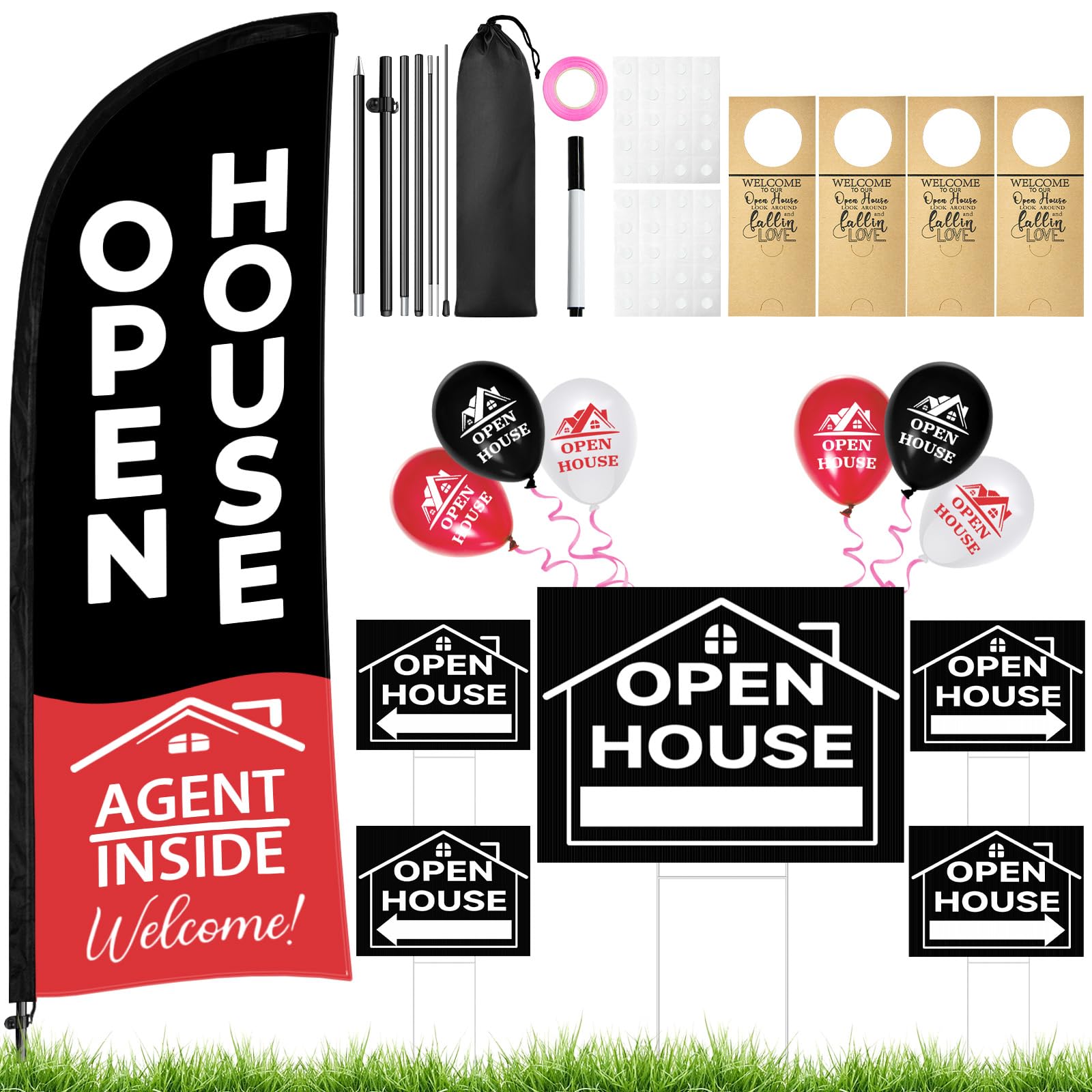 Jsngbse open house flag kit with double-sided banner ready for outdoor display