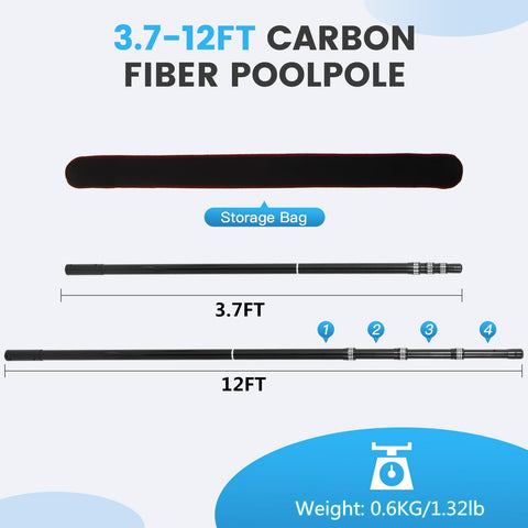 JSPJSP carbon fiber pool rod telescopic assembly enables versatile net and brush use