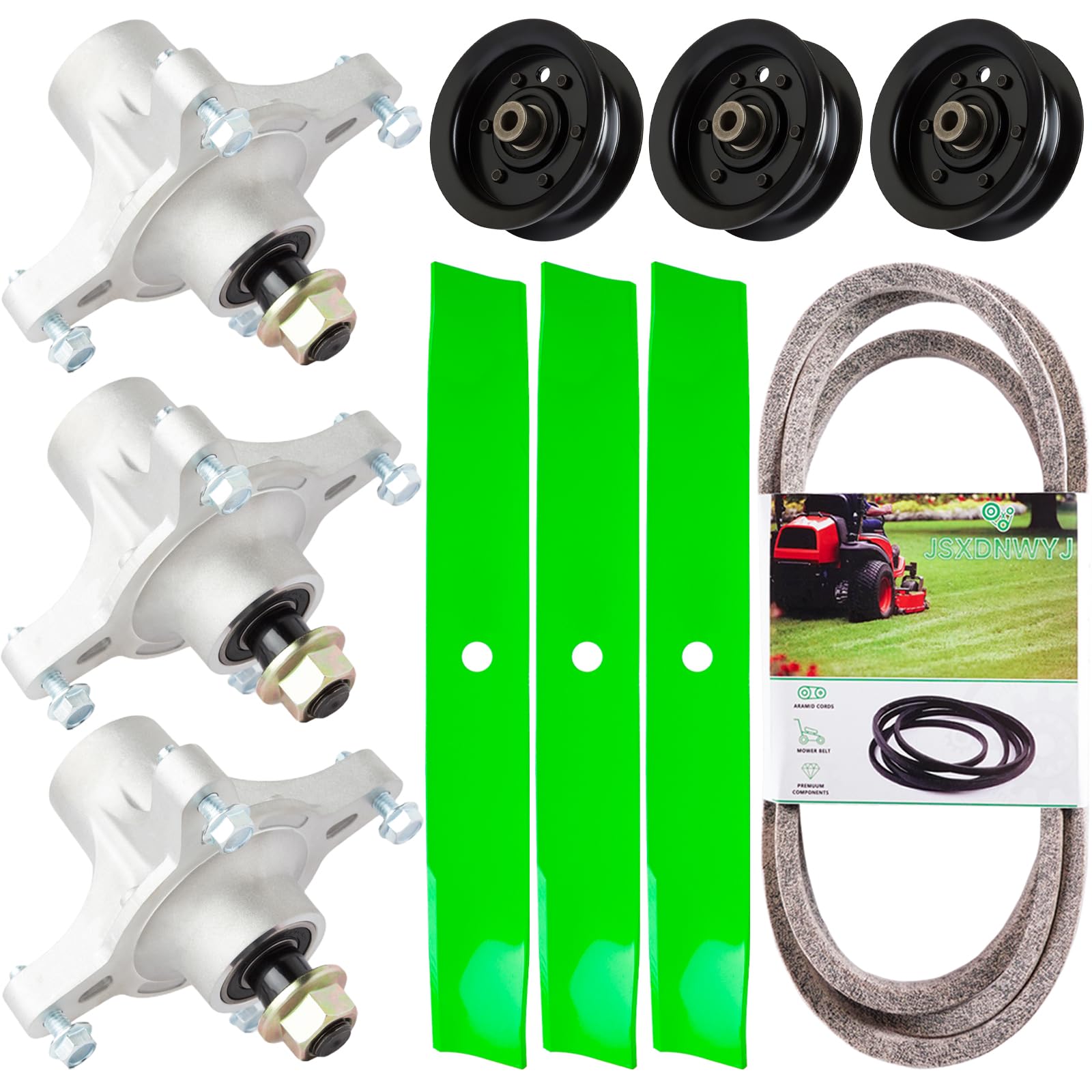 JSXDNWYJ 50-inch rebuild spindles improve deck stability and cut quality.