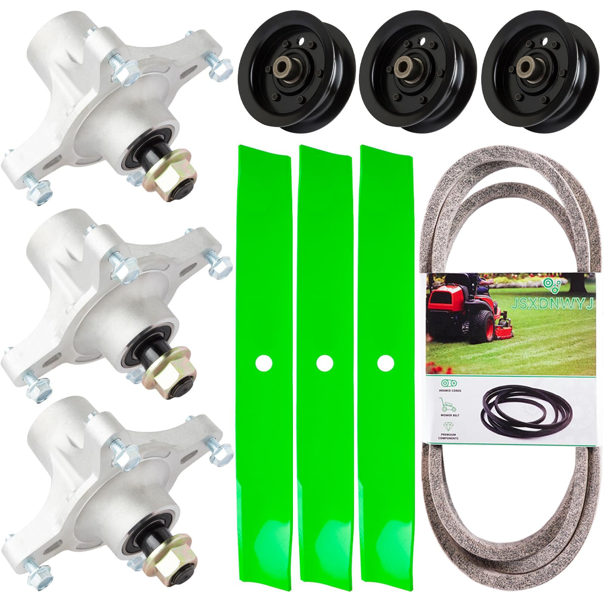 JSXDNWYJ 50-inch rebuild spindles improve deck stability and cut quality.