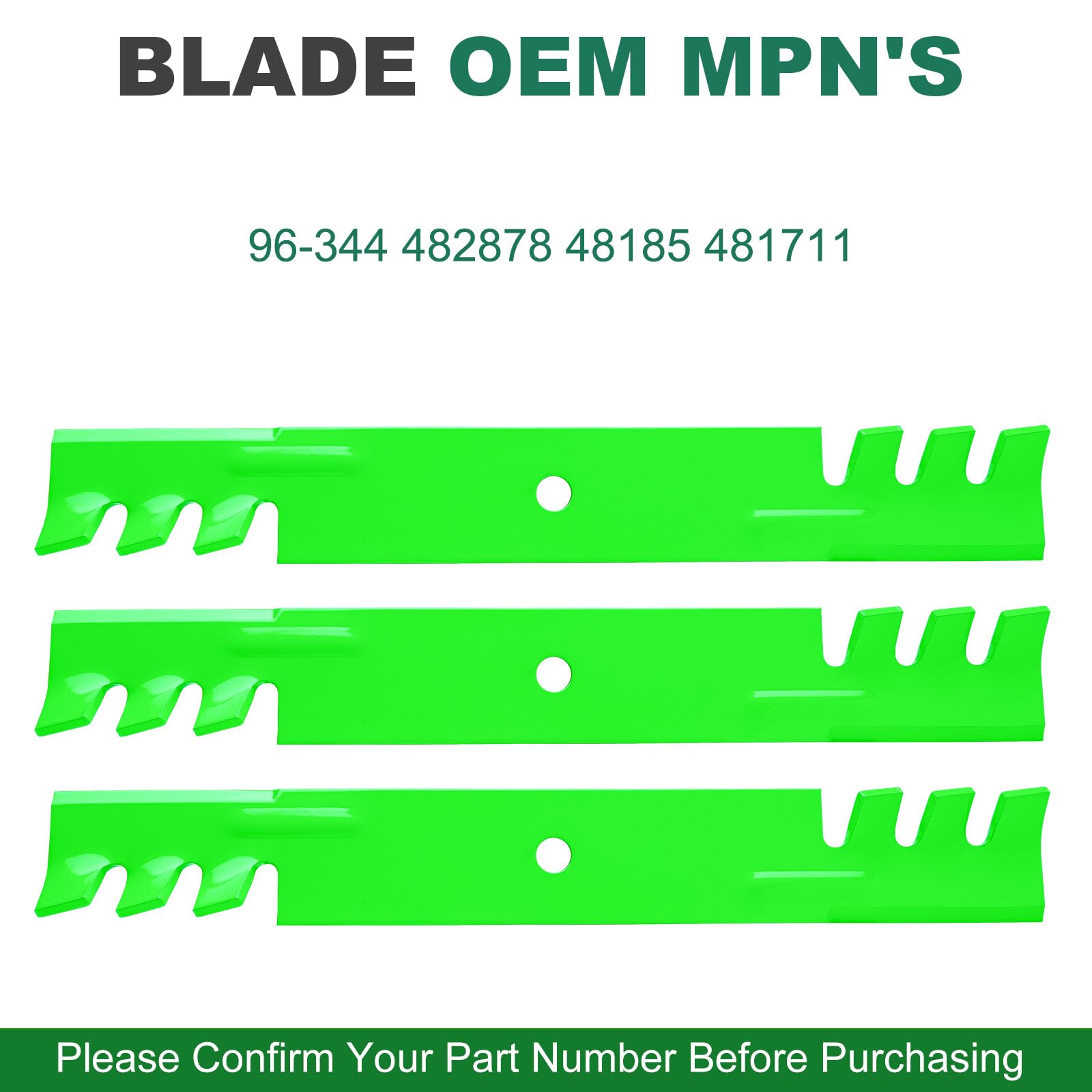 JSXDNWYJ blades 3-pack for Ariens/Toro/Husqvarna decks.
