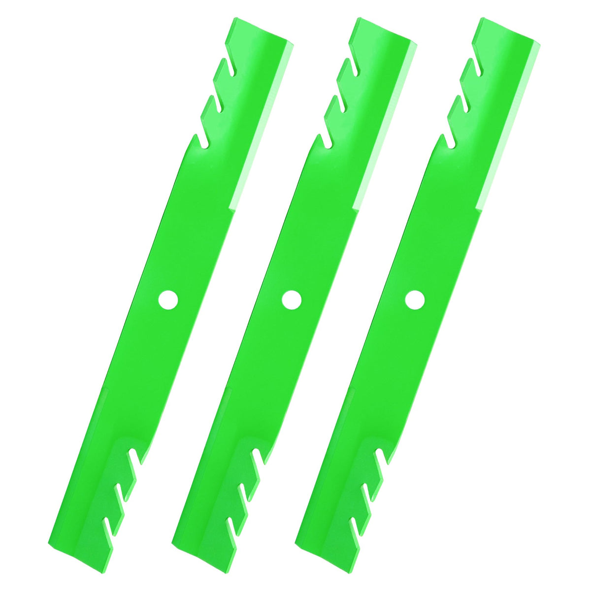 JSXDNWYJ mulching blades 3-pack mounted on a Toro 54-inch deck for improved cutting.