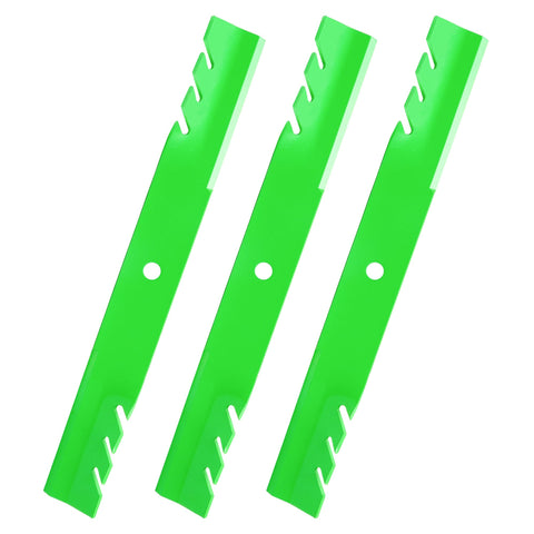 JSXDNWYJ mulching blades 3-pack mounted on a Toro 54-inch deck for improved cutting.