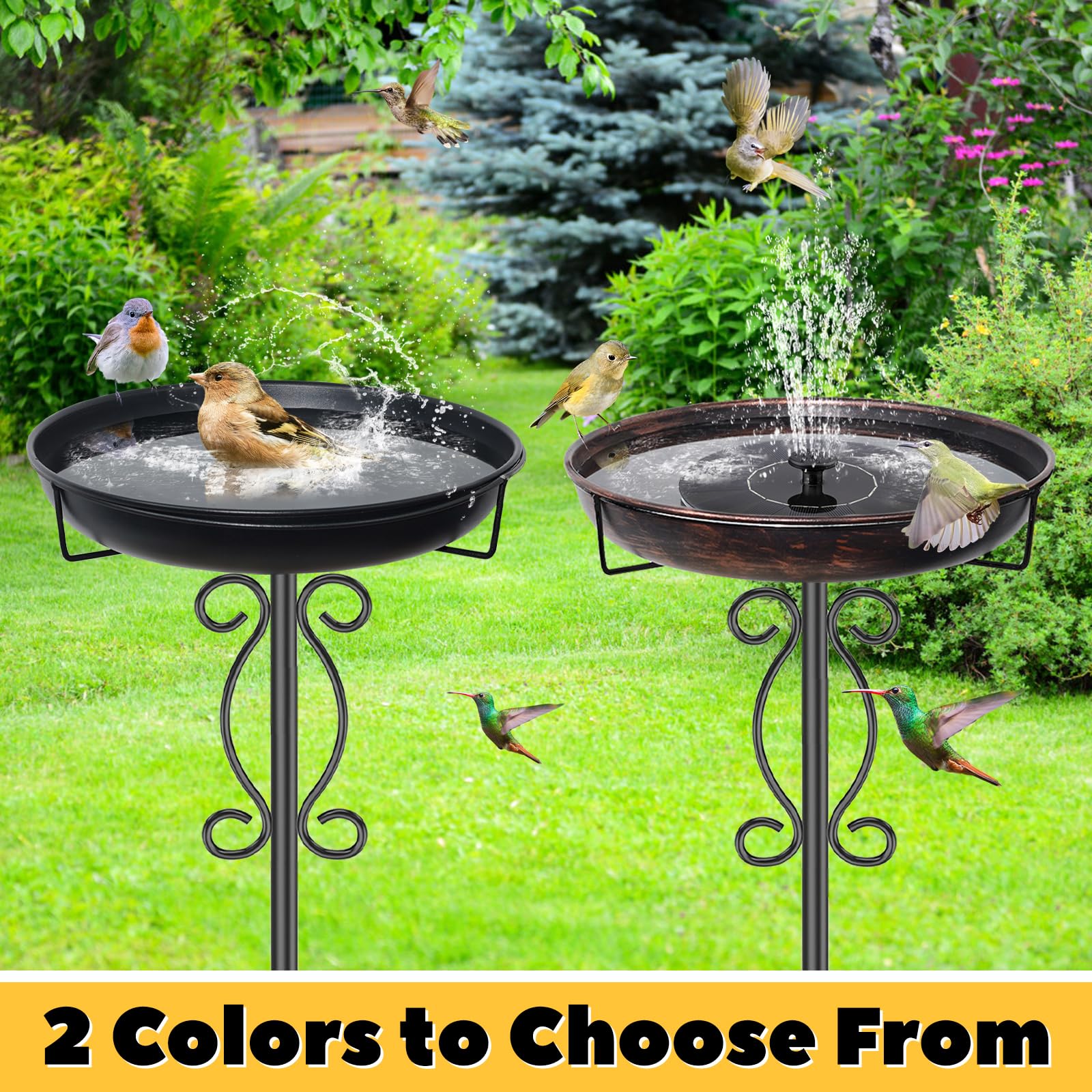 JSYONII garden setup showing the birdbath as a focal outdoor decor piece.