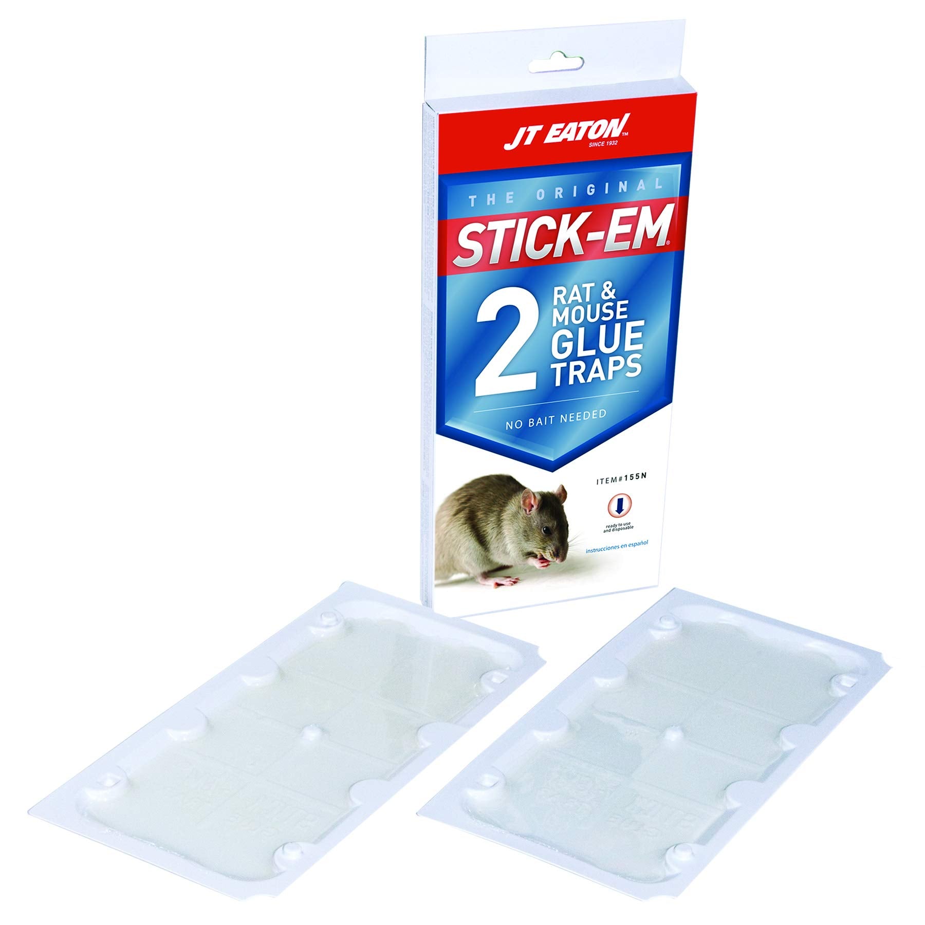 JT Eaton 155N Stick-Em glue trap for rats with no-mess disposal.
