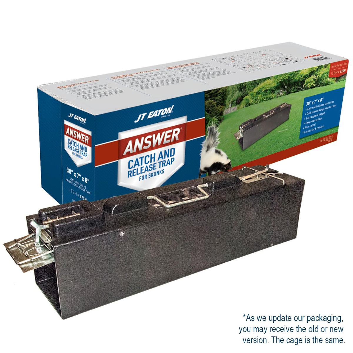 JT Eaton Answer 475N trap front view shows a humane catch-and-release option for pests.