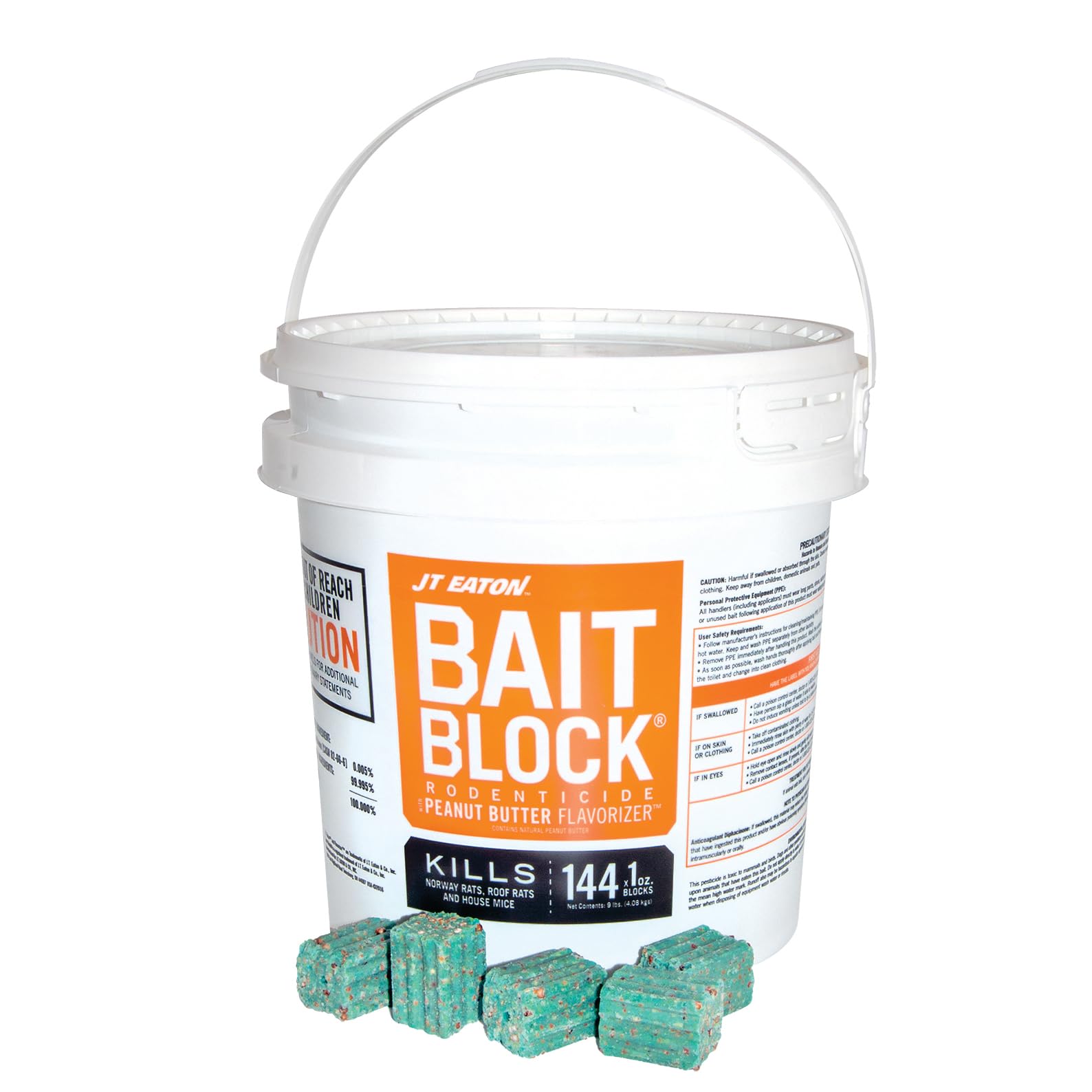 JT EATON bait block peanut butter flavor in 9 lb pail for rodent control