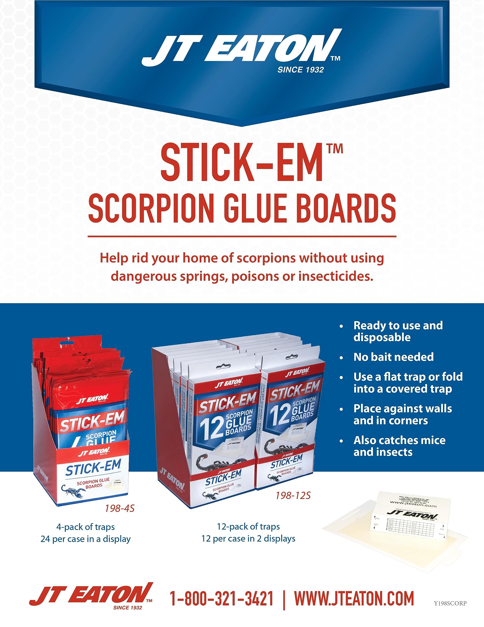 JT Eaton Stick-Em 198-12S corner placement for wall use