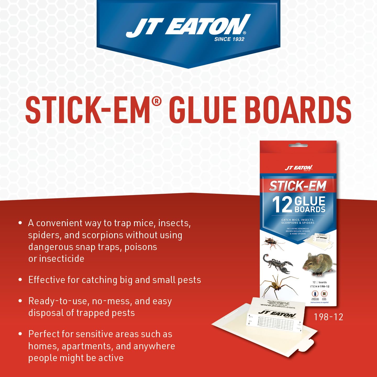 JT Eaton Stick-Em mice and insects glue trap side view shows sturdy base.