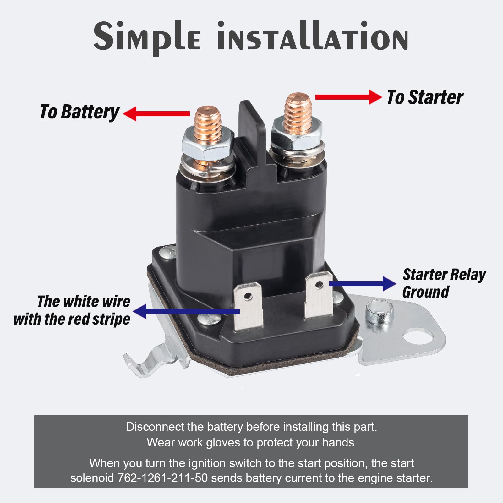 1/4 inch studs and spade connectors enable quick wiring during replacement.