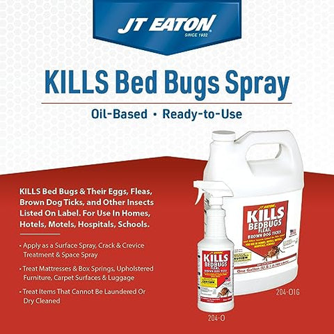 JT Eaton Kills Bedbugs Spray applied on mattress surface for fast knockdown