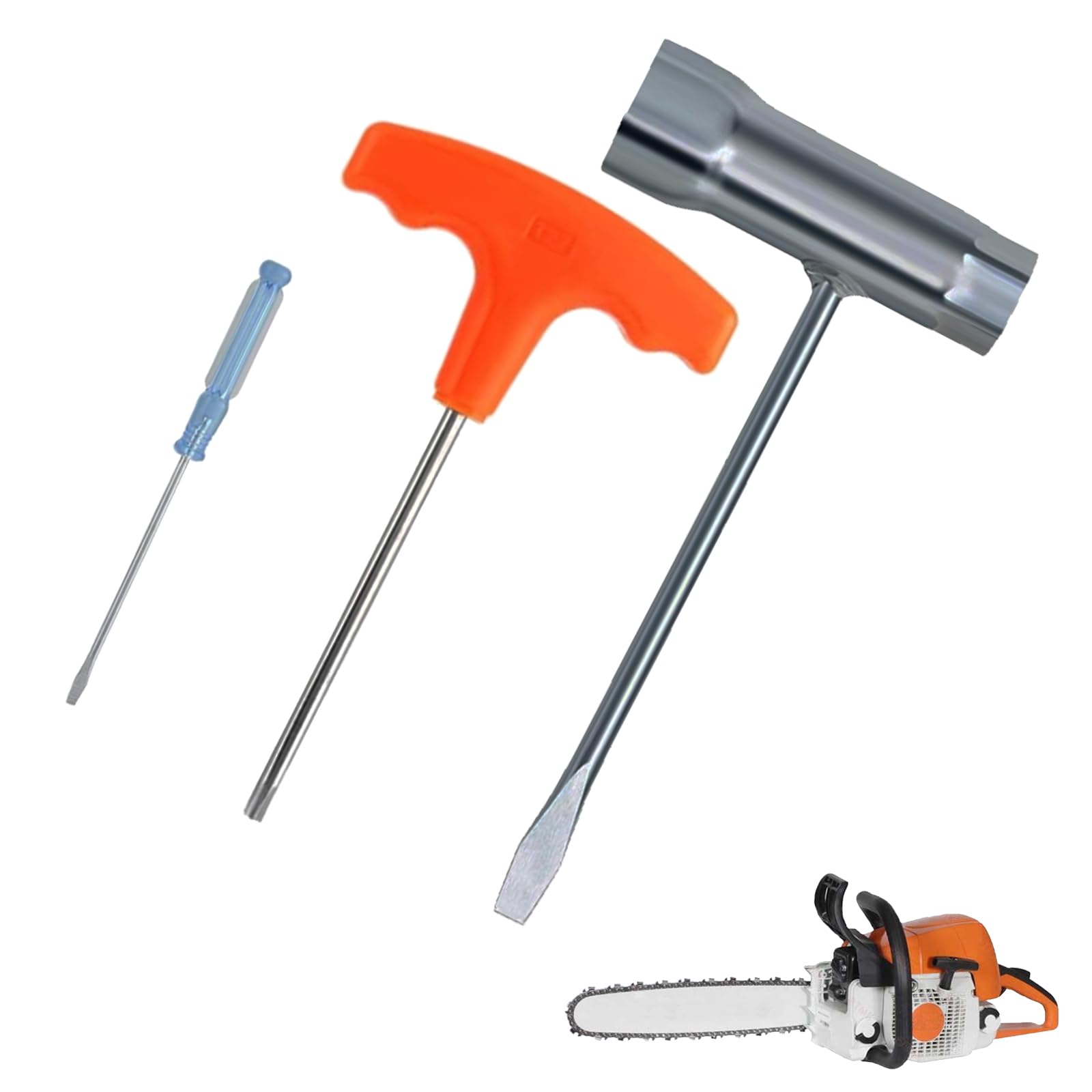 JTEYINH chainsaw wrench with 19mm and 13mm openings for quick adjustments.
