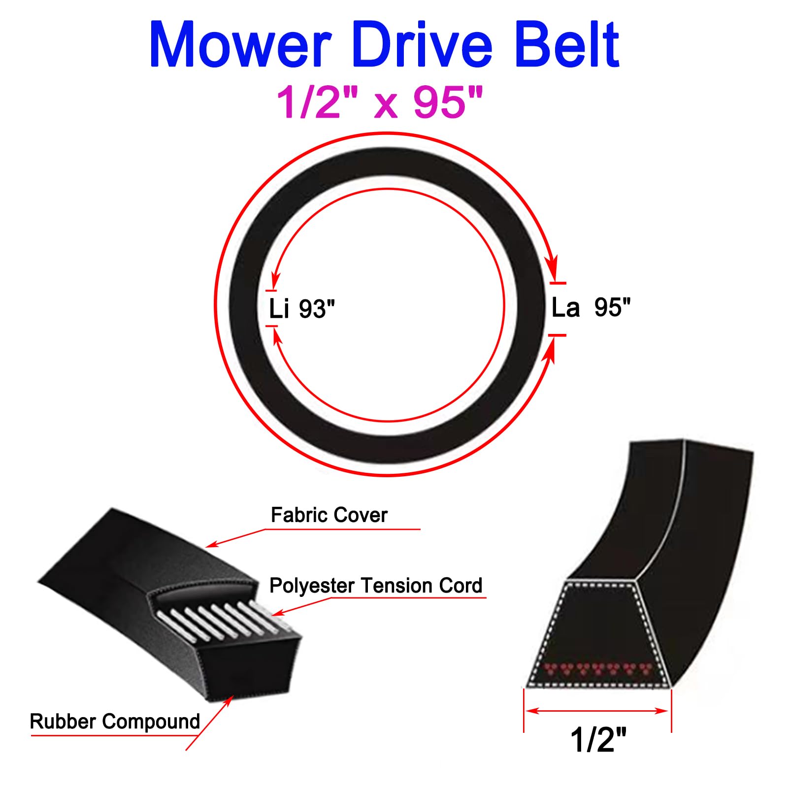 JTEYINH belt with universal fit for a wide range of mower brands