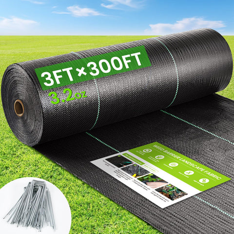 JTSIOV weed barrier fabric 3x300ft unrolled for durable landscape protection.
