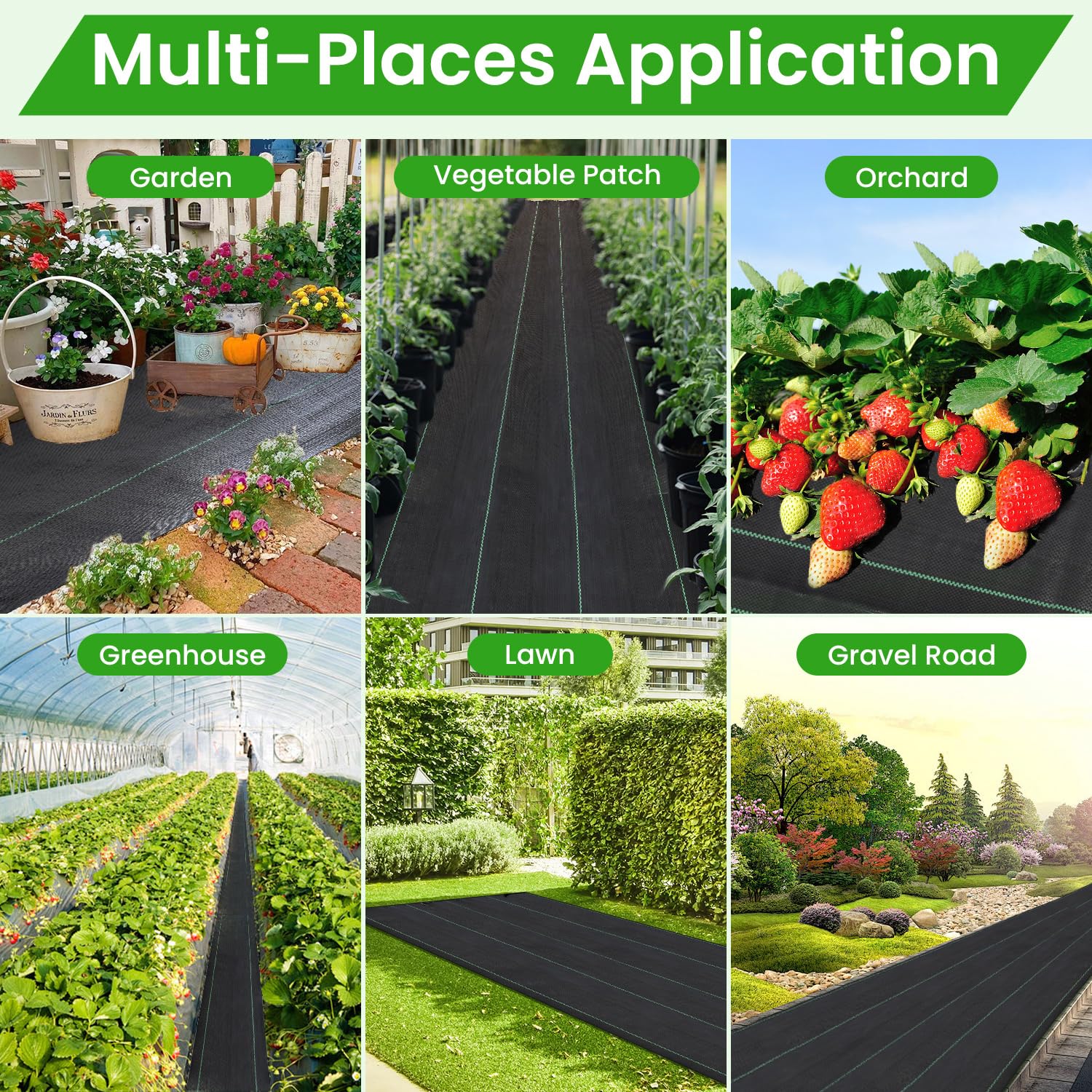 JTSIOV Weed Barrier Fabric used in landscaping and driveways for weed control and soil protection.