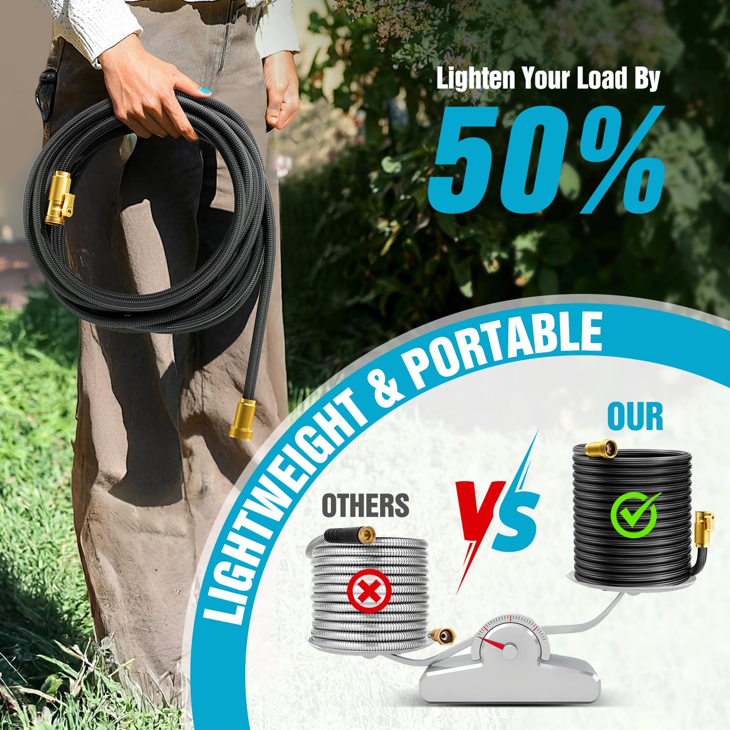 JTTHKK anti-kink design prevents tangling during outdoor cleaning tasks.