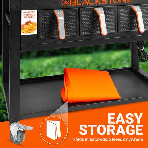 Foldable JUAF mat stores neatly under the grill or in a drawer.