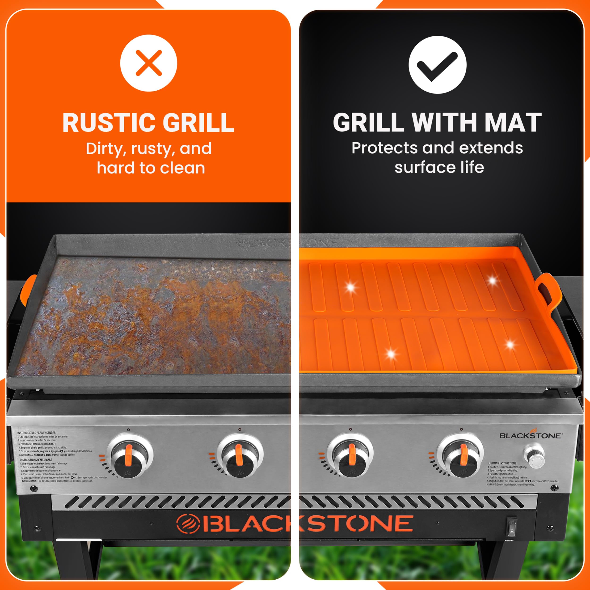 JUAF stainless steel scraper with a comfortable handle aids quick cleanup after grilling.
