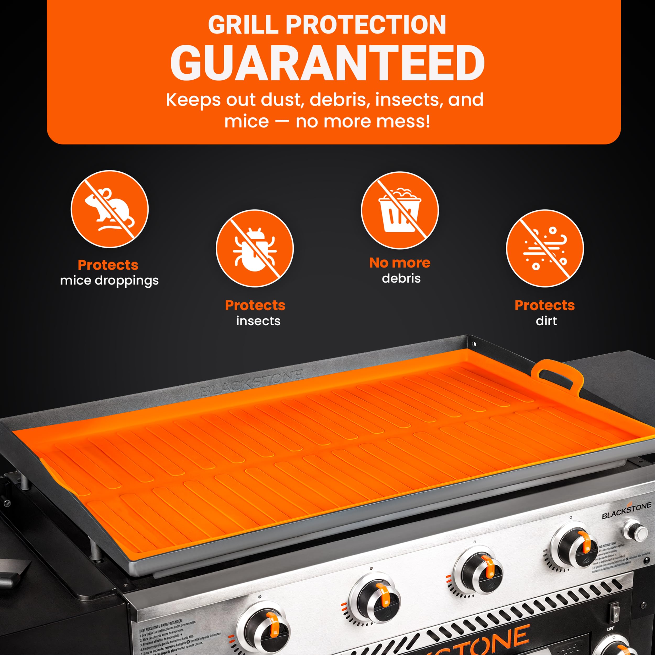 The textured seal on the mat helps a snug fit on a 36 inch griddle.