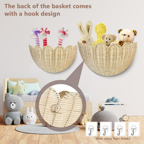 JubilantJive scalloped wall basket living-room-decor adds rustic wall art and storage.