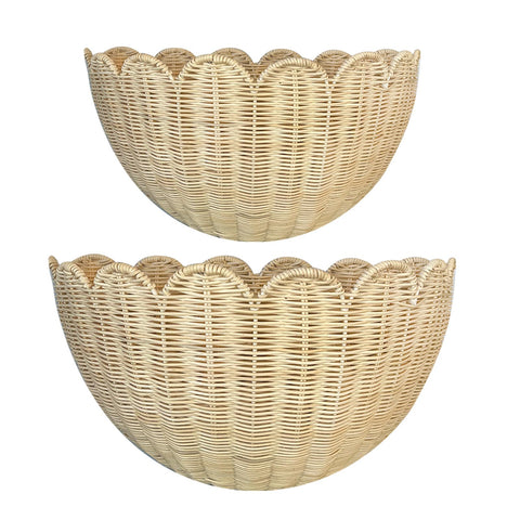 JubilantJive scalloped wall basket set displayed as chic storage for living spaces.