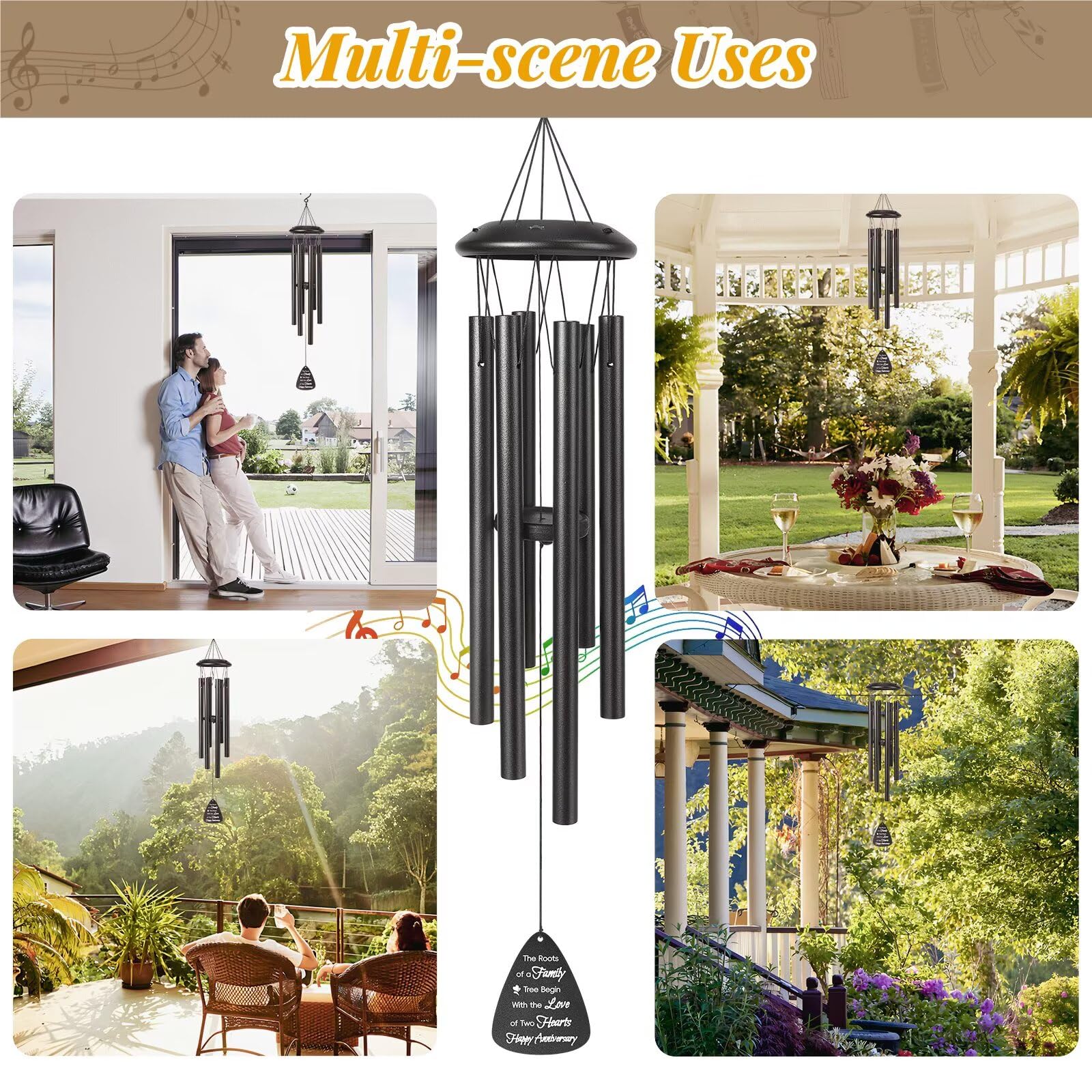 Jubilora wind chimes hanging on wall add timeless anniversary décor