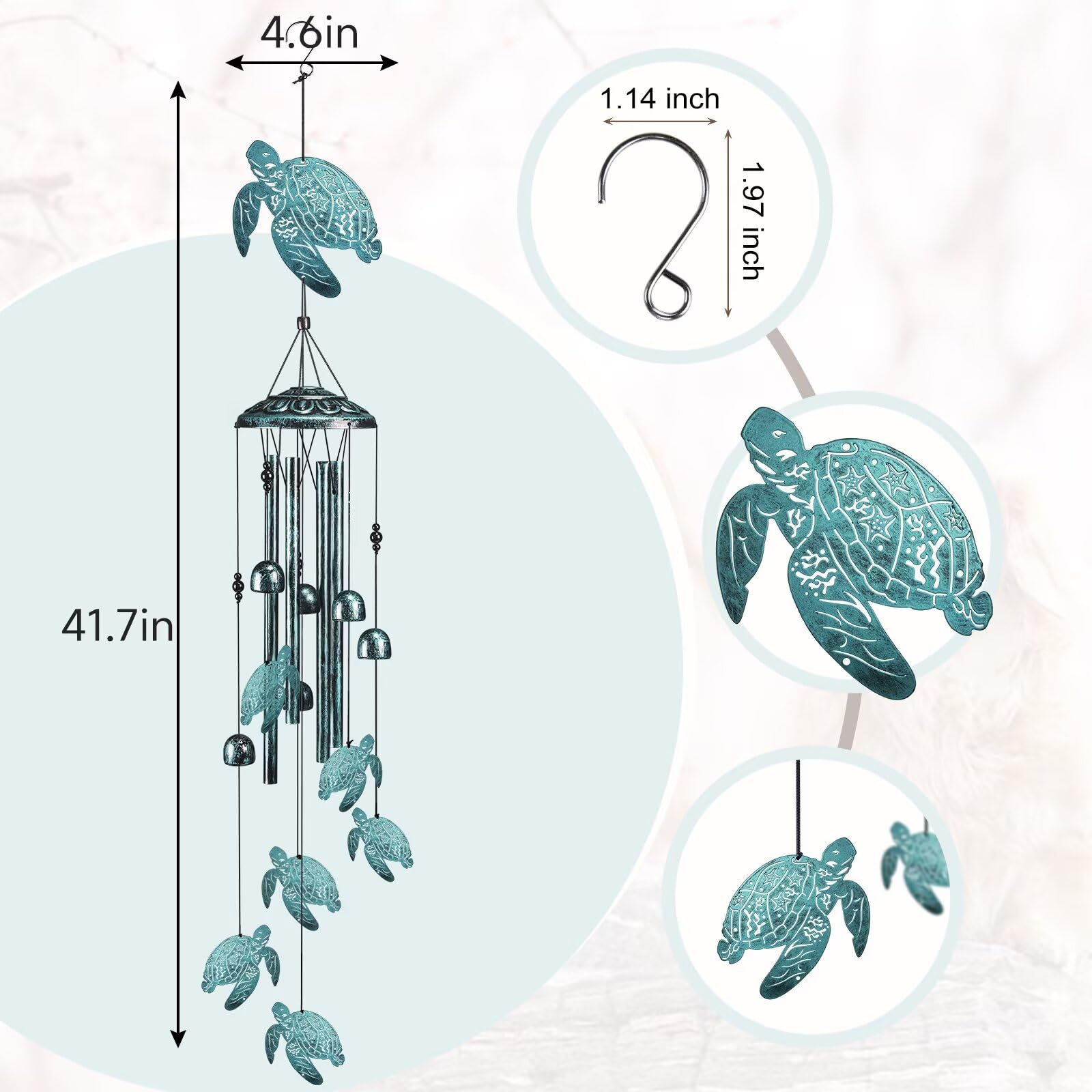 Jubilora Sea Turtle Wind Chimes aluminum tubes create clear outdoor melodies