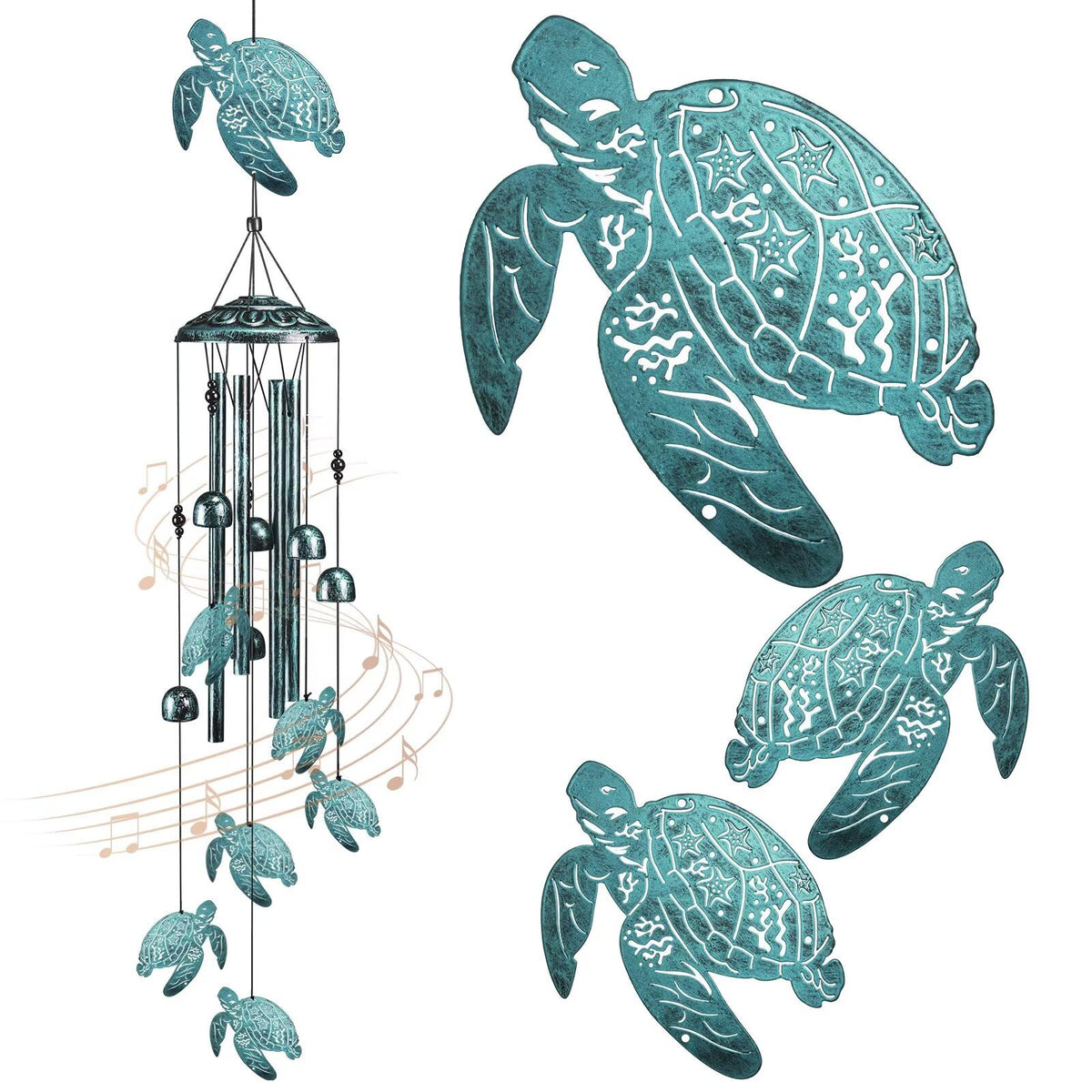 Jubilora Sea Turtle Wind Chimes with large turtle design for outdoor decor and serene tones